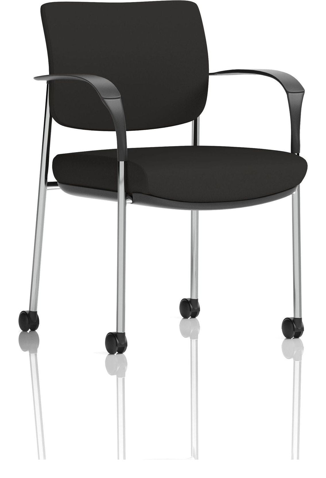 Brunswick Deluxe Medium Back Visitor Chair with Arms with Castors, chrome, black fabric
