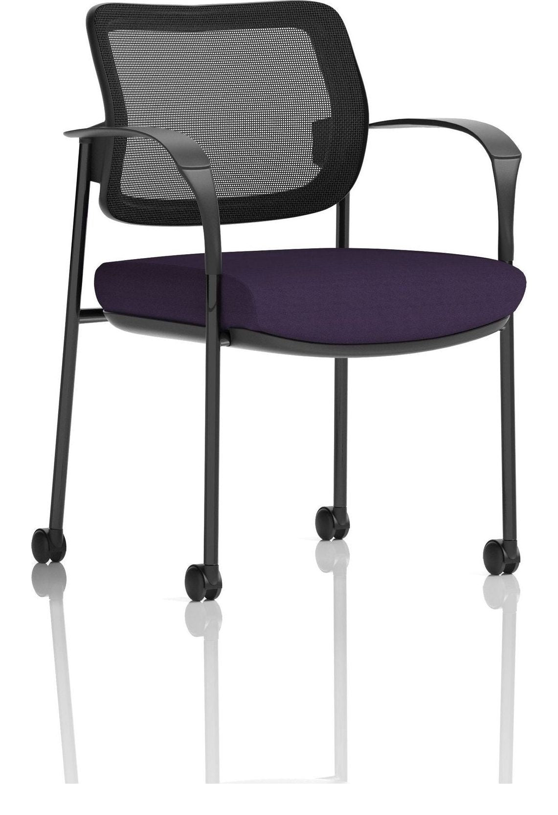 Brunswick Bespoke Deluxe Medium Back Visitor Chair with Arms with Castors, purple, black, black mesh back
