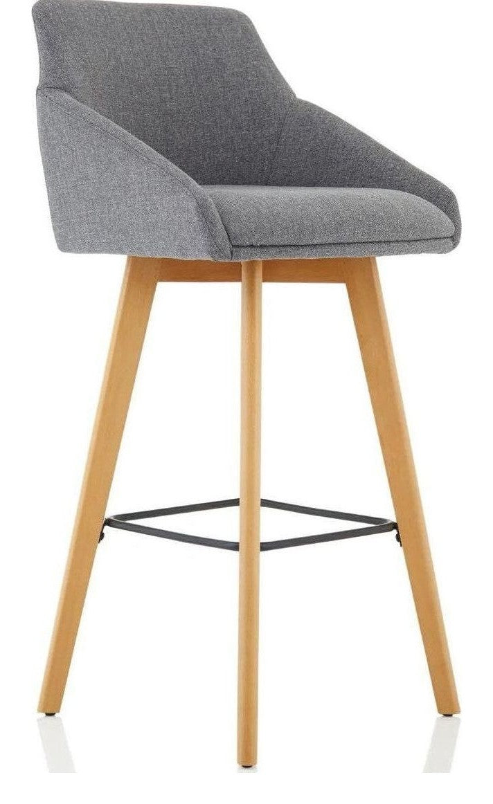 Carmen Grey Fabric Wooden Leg High Stool Chair, 