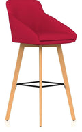 Carmen Bespoke Grey Fabric Wooden Leg High Stool Chair, cherry