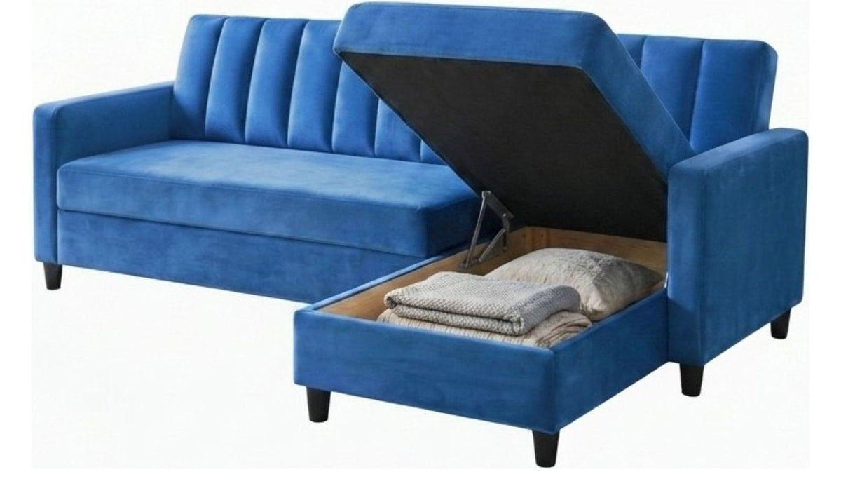 Celine L-Shaped Storage Sofa Bed, Velvet, view 6