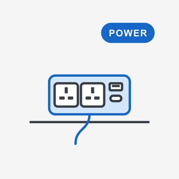 Option: Phase power unit, 2 UK sockets and USB A and C
