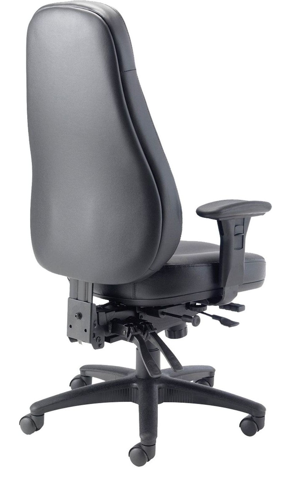 Cheetah Office Chair in black leather from the back at an angle