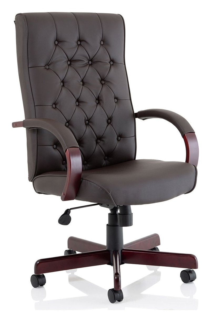 Chesterfield High Back Leather Executive Chair, brown