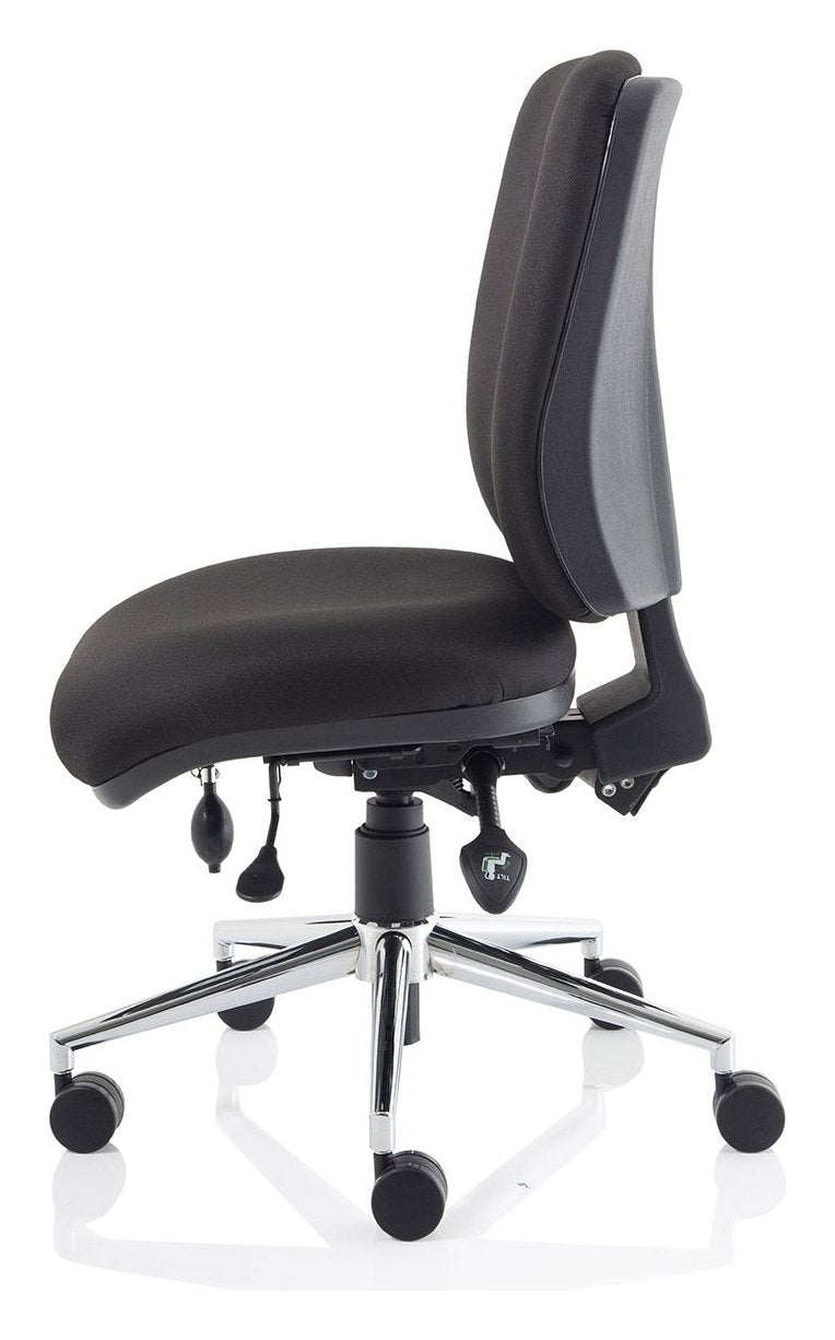 Chiro Medium Back Posture Chair, black fabric, no arms, another view 3
