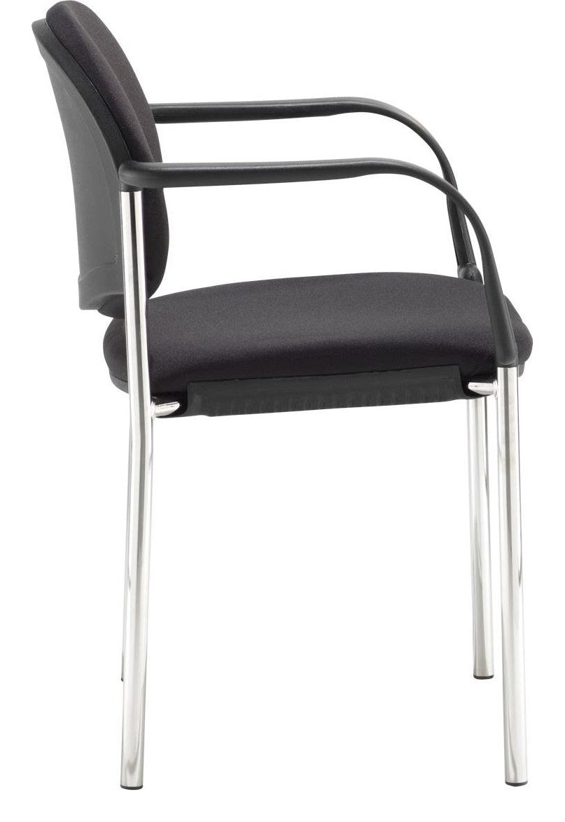 Coda Fabric Stacking Chair in black, fixed arms from the side