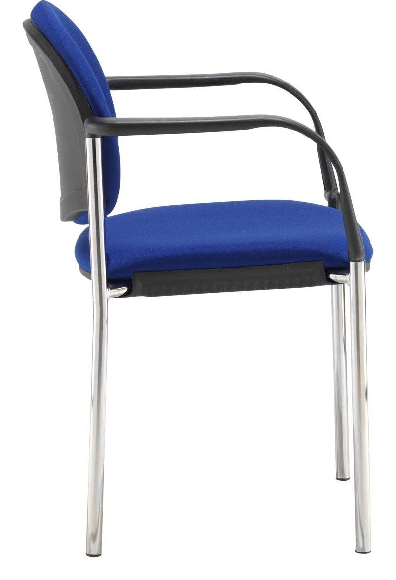 Coda Fabric Stacking Chair in blue, fixed arms from the side