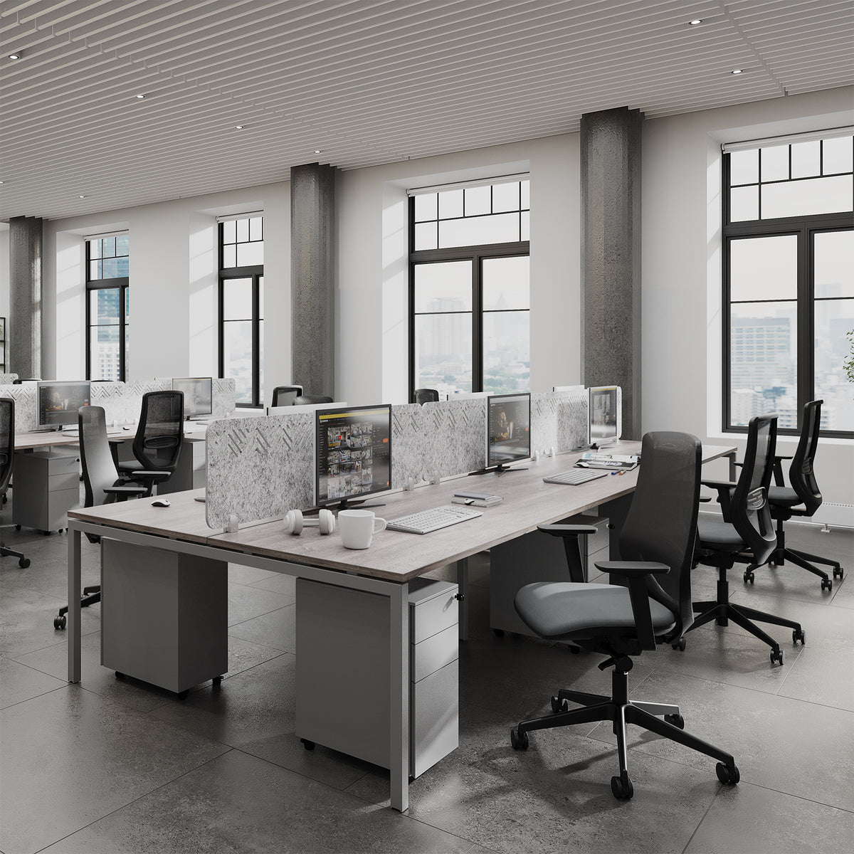 Connex Plus Goal Post Triple Back to Back Desk in an open plan office