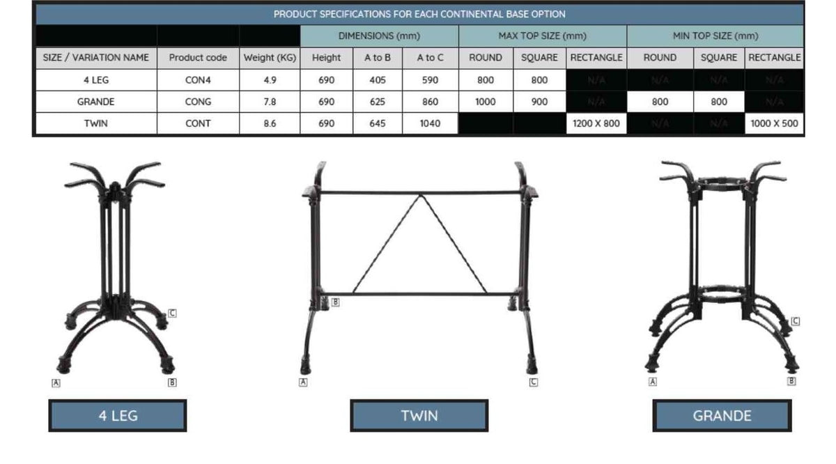 Continental Table Base