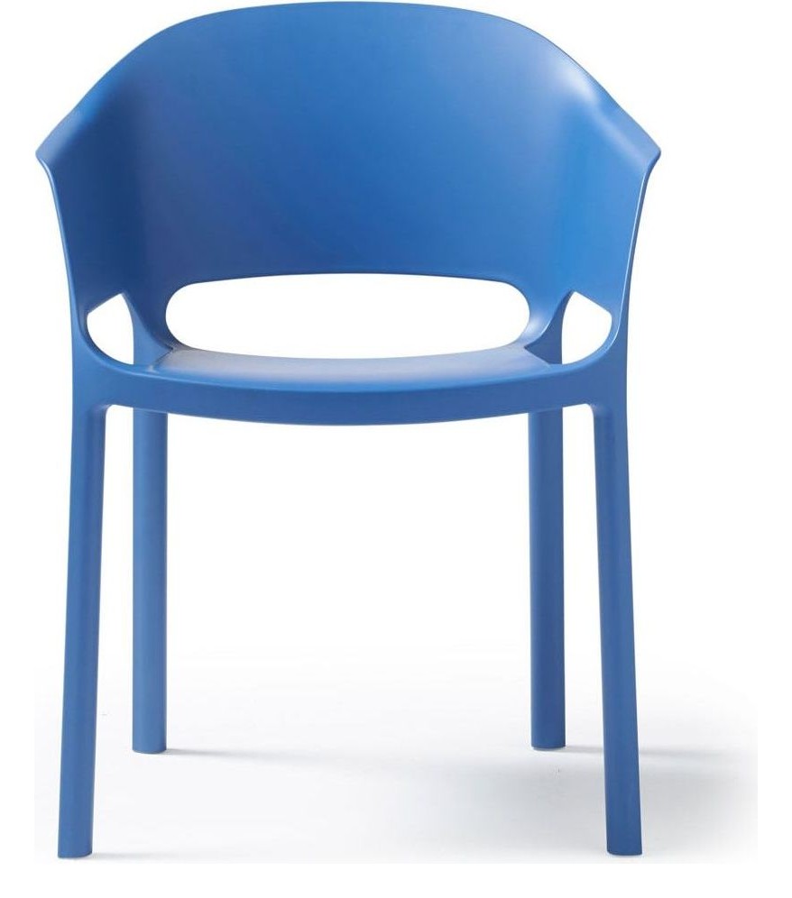 Contra Plastic Stacking Chair in blue, arms from the front