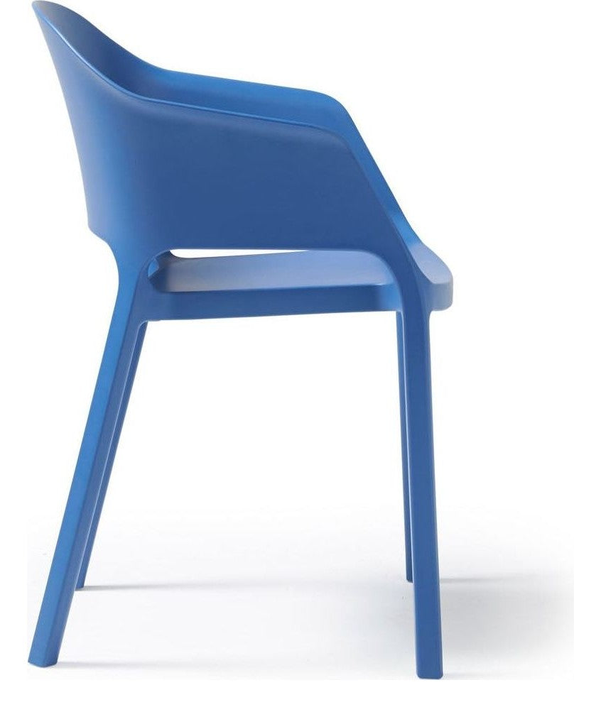 Contra Plastic Stacking Chair in blue, arms from the side