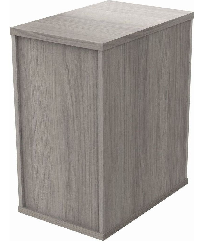 Core Desk High Pedestal in alaskan grey oak from the back at an angle