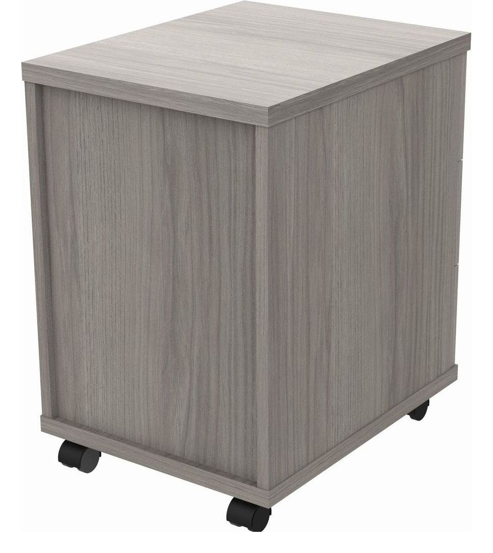 Core Mobile Pedestal in alaskan grey oak from the back at an angle