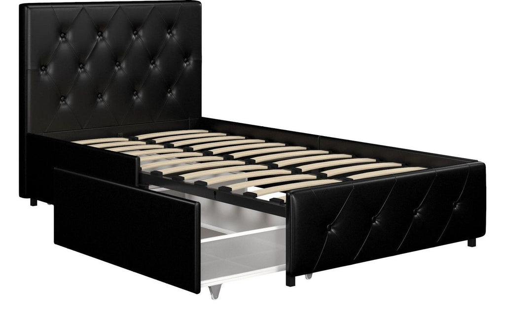 Dakota Bed With Storage Drawers Faux Leather, Single, view 2