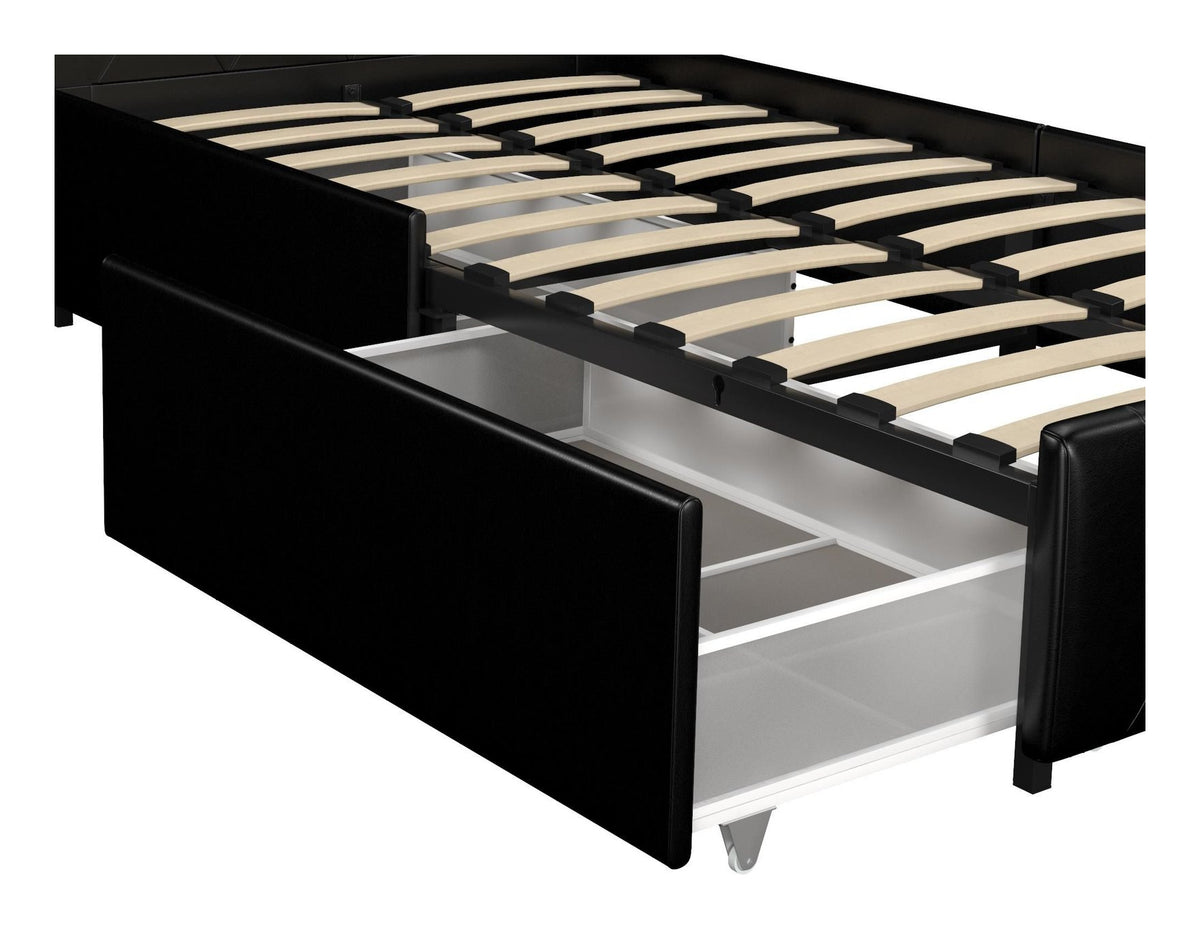 Dakota Bed With Storage Drawers Faux Leather, Single, view 3