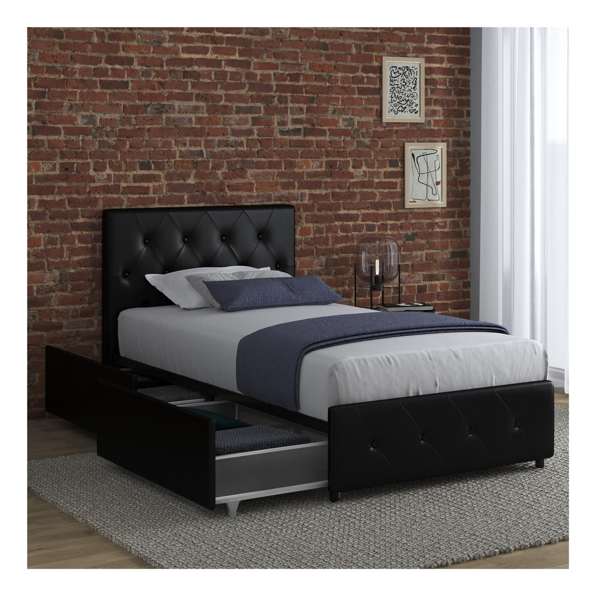 Dakota Bed With Storage Drawers Faux Leather, Single, view 6