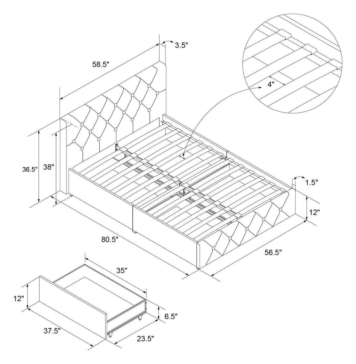 Dakota Bed With Storage Faux Leather, view 6