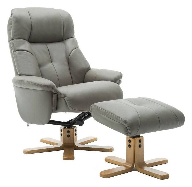 Denver Luxury Recliner with Footstool in grey leather look