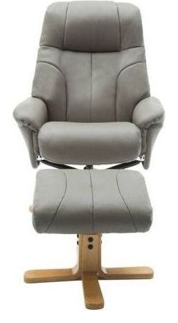 Denver Luxury Recliner with Footstool in grey leather look, view 2