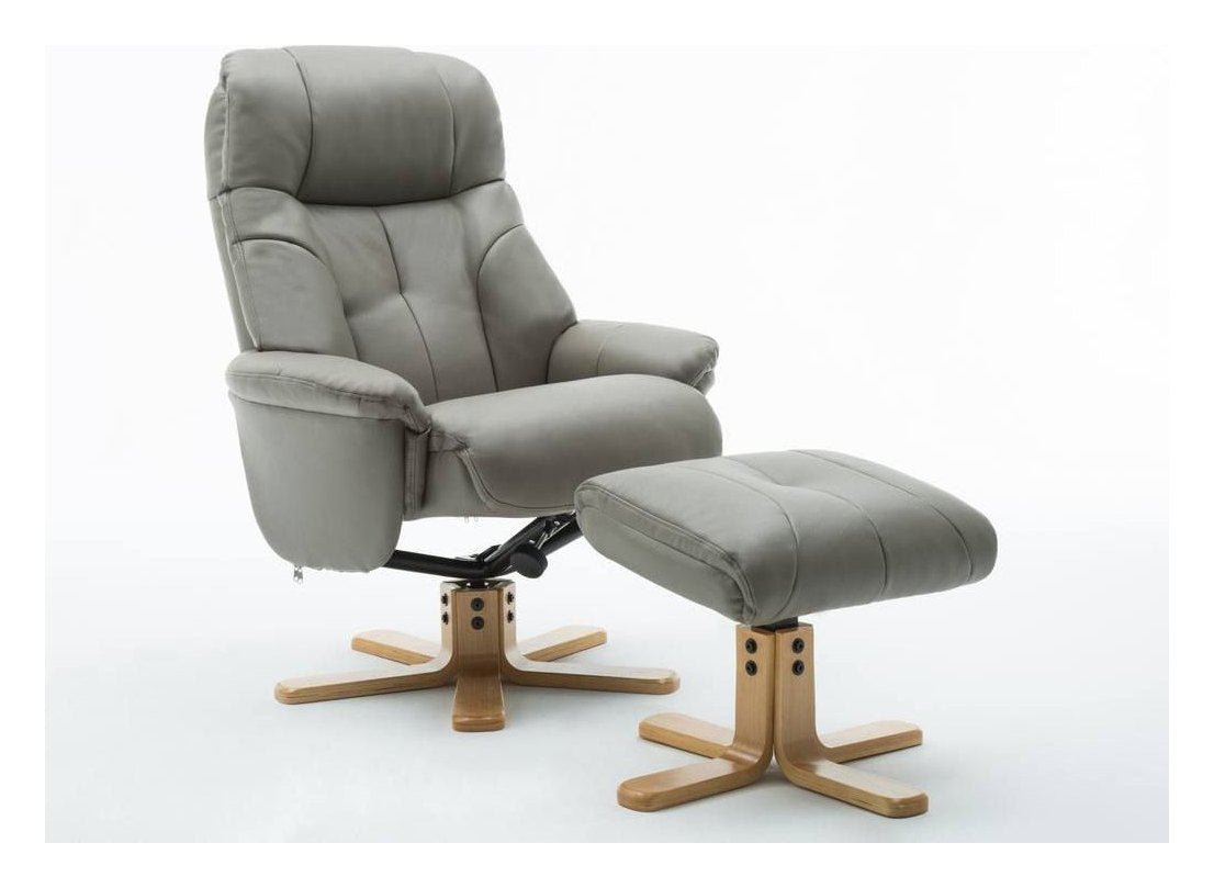 Denver Luxury Recliner with Footstool in grey leather look, view 3