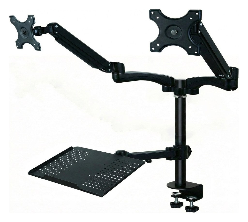 Dual Monitor Arm Workstation with Laptop or Keyboard Tray