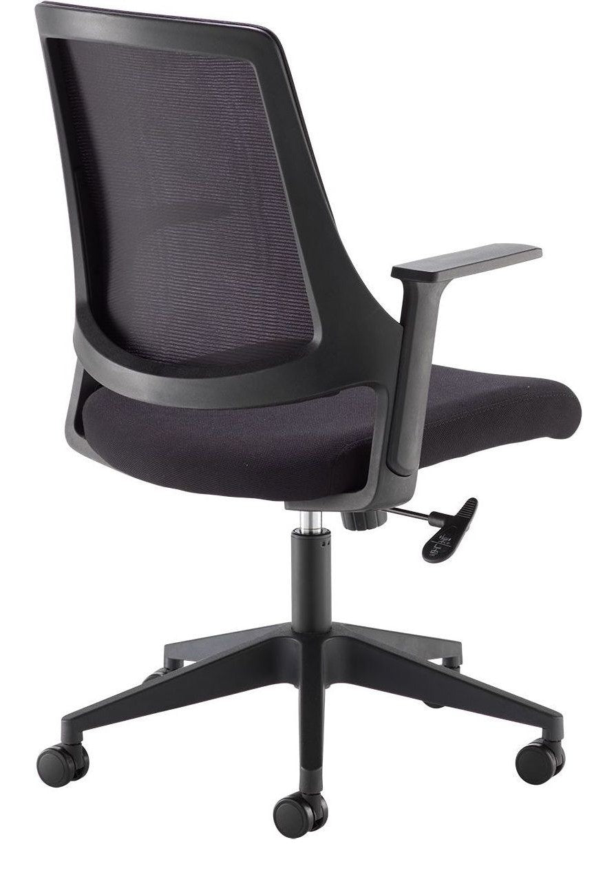Duffy Mesh Operator Chair in black from the back