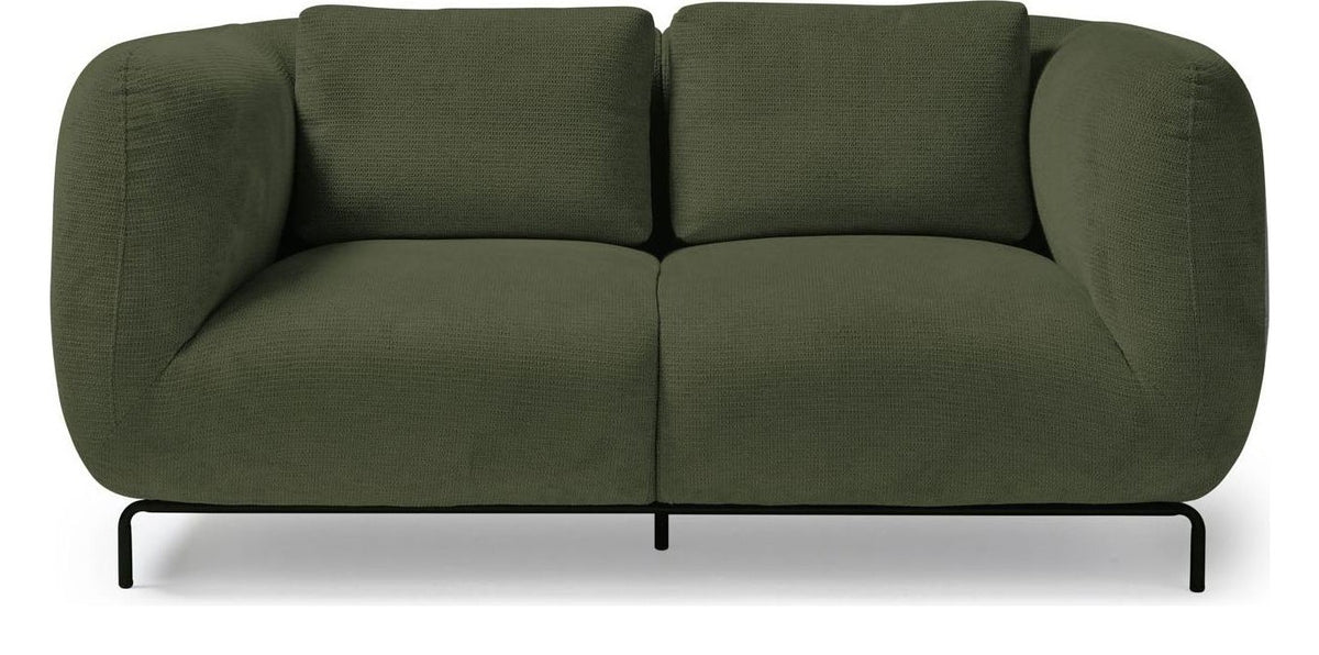 Ebony Fabric Sofa in olive green, 2 seater from the front