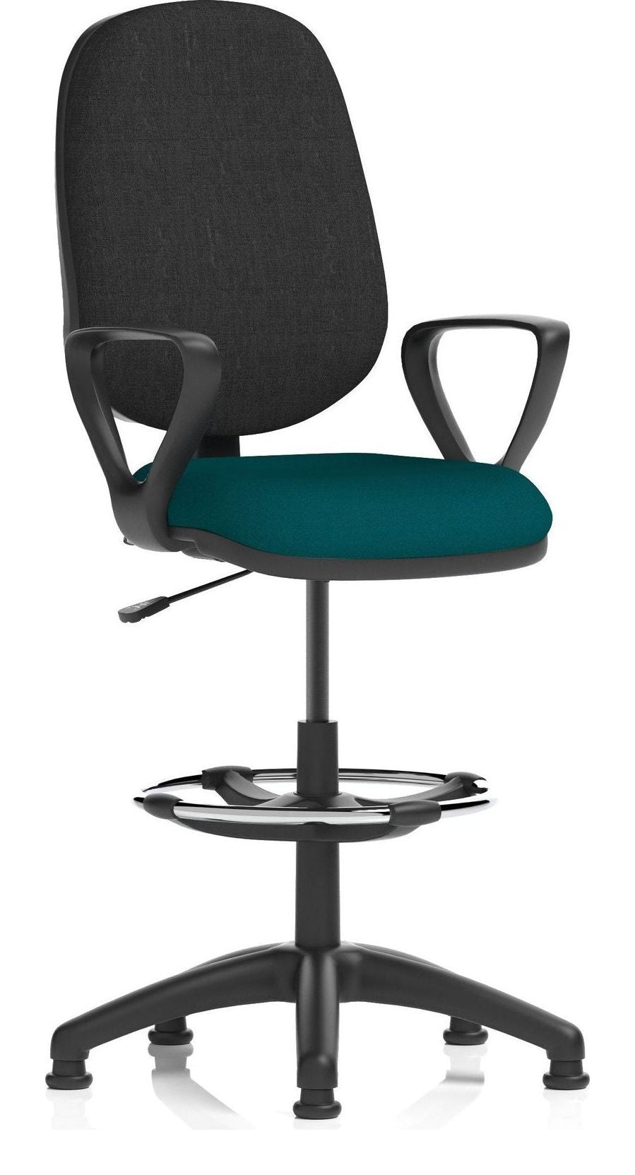 Eclipse Plus I Bespoke Medium Back Task Operator Chair with Hi Rise Draughtsman Kit, teal, black back, loop arms