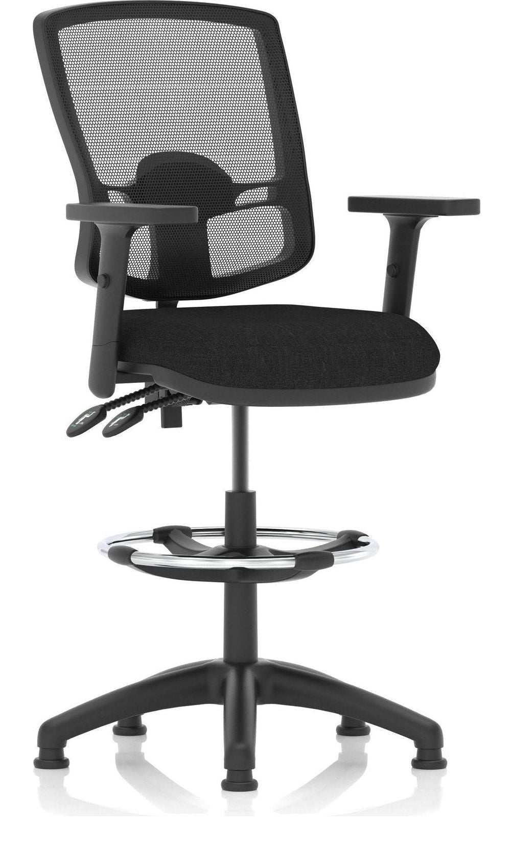 Eclipse Plus II Deluxe Mesh Back Task Operator Chair, black fabric, with draughtsman kit, height adjustable arms
