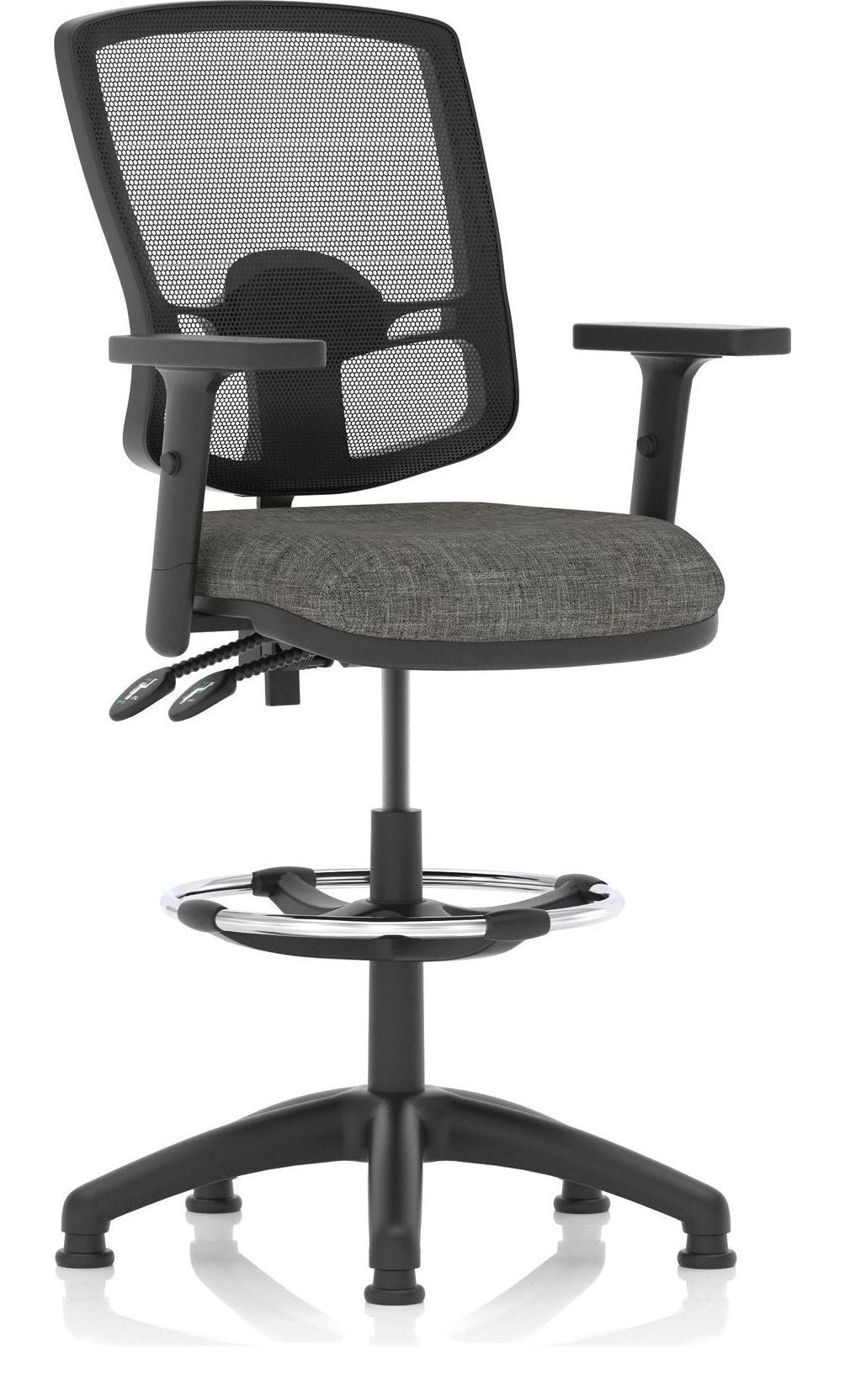 Eclipse Plus II Deluxe Mesh Back Task Operator Chair, charcoal fabric, with draughtsman kit, height adjustable arms