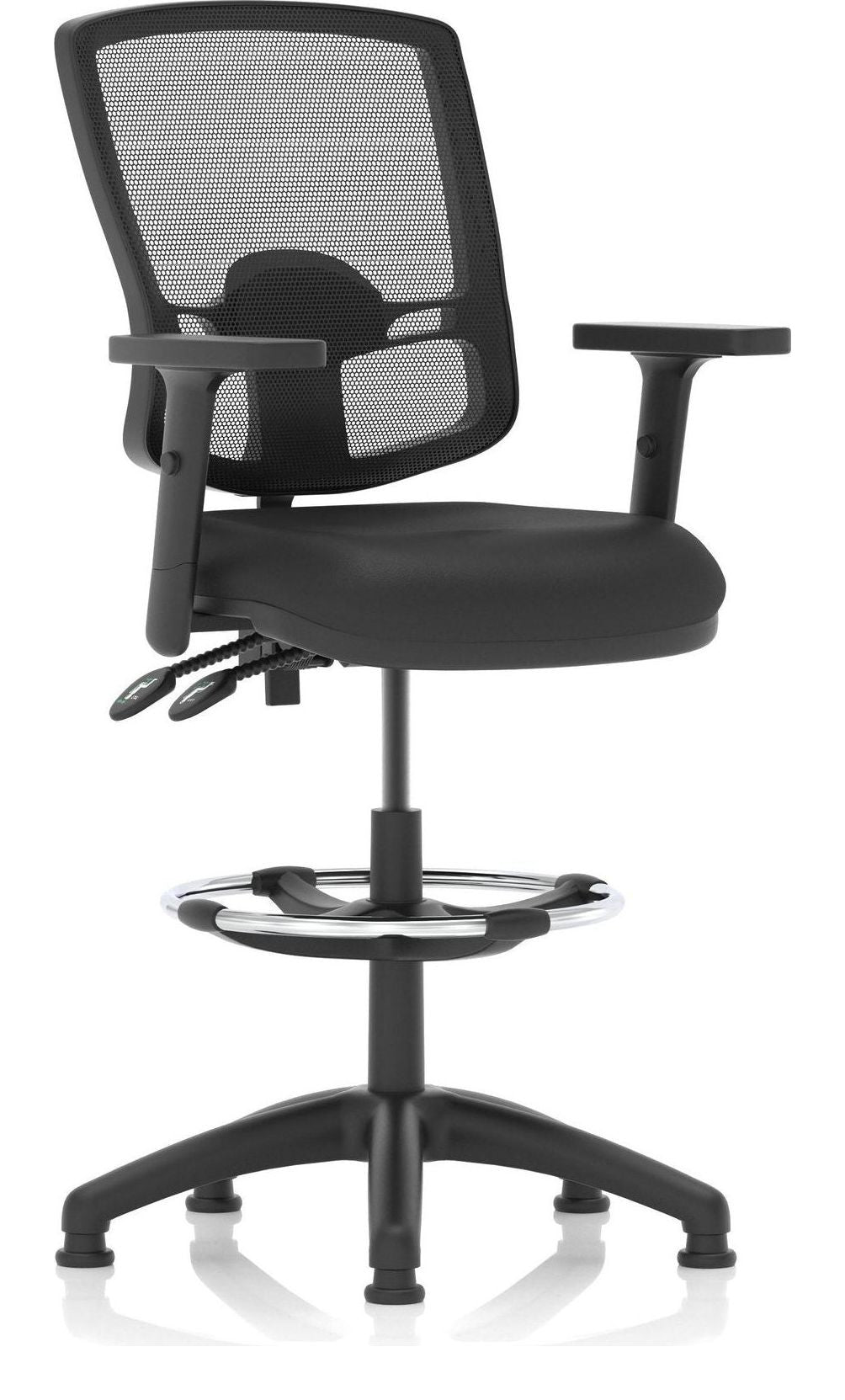 Eclipse Plus II Deluxe Mesh Back Task Operator Chair, black leather, with draughtsman kit, height adjustable arms