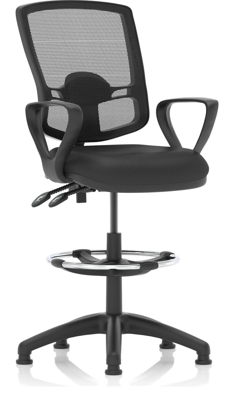 Eclipse Plus II Deluxe Mesh Back Task Operator Chair, black leather, with draughtsman kit, loop arms
