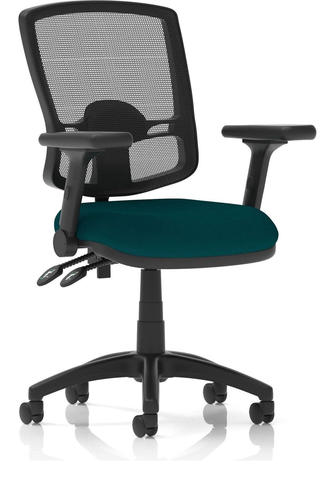 Eclipse Plus II Bespoke Deluxe Mesh Back Task Operator Chair, teal, height adjustable folding arms, no draughtsman kit