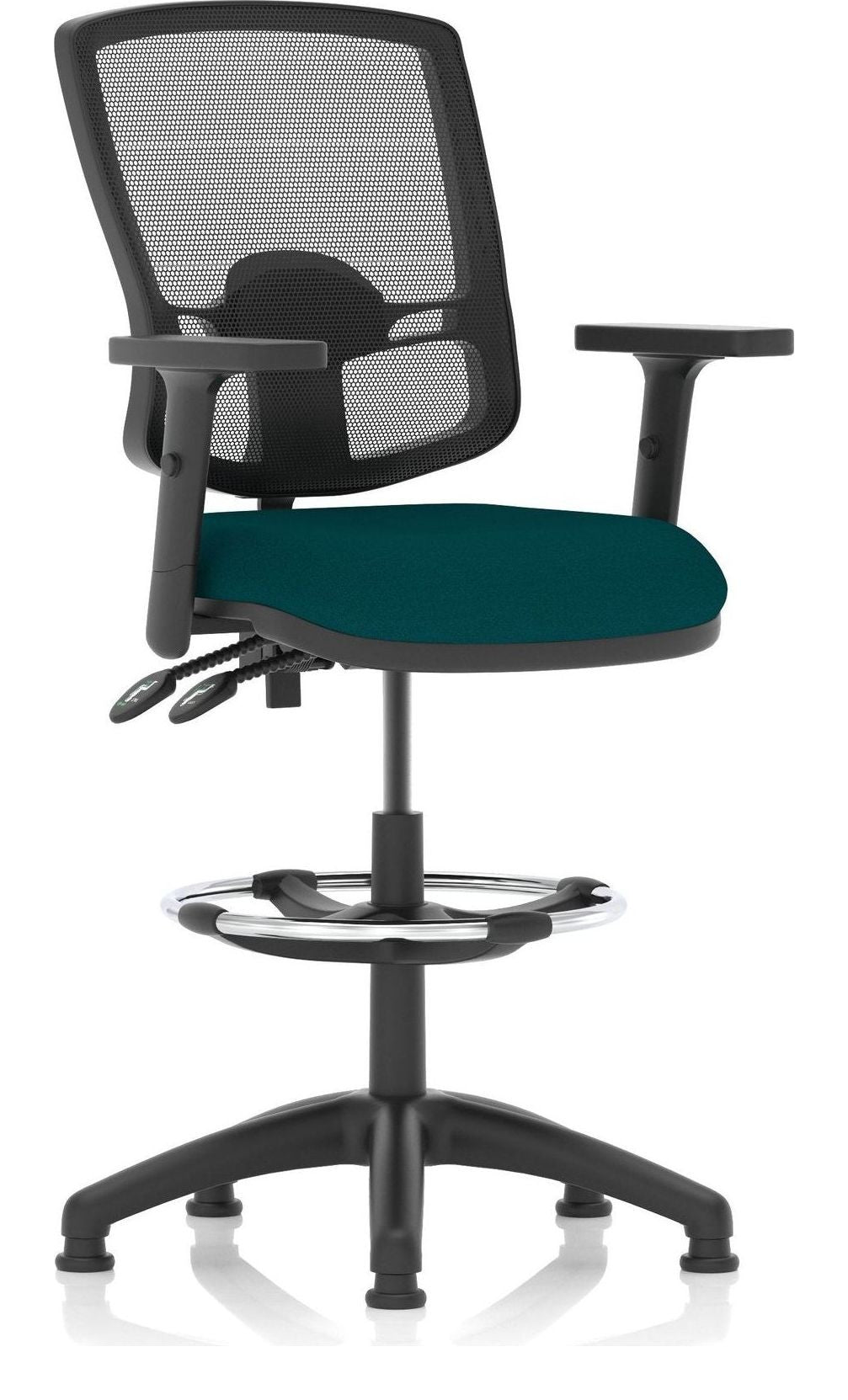 Eclipse Plus II Bespoke Deluxe Mesh Back Task Operator Chair, teal, height adjustable arms, with draughtsman kit