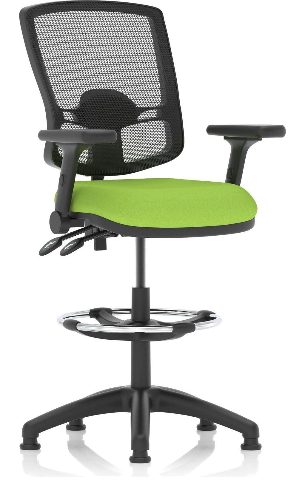 Eclipse Plus II Bespoke Deluxe Mesh Back Task Operator Chair, green, height adjustable folding arms, with draughtsman kit