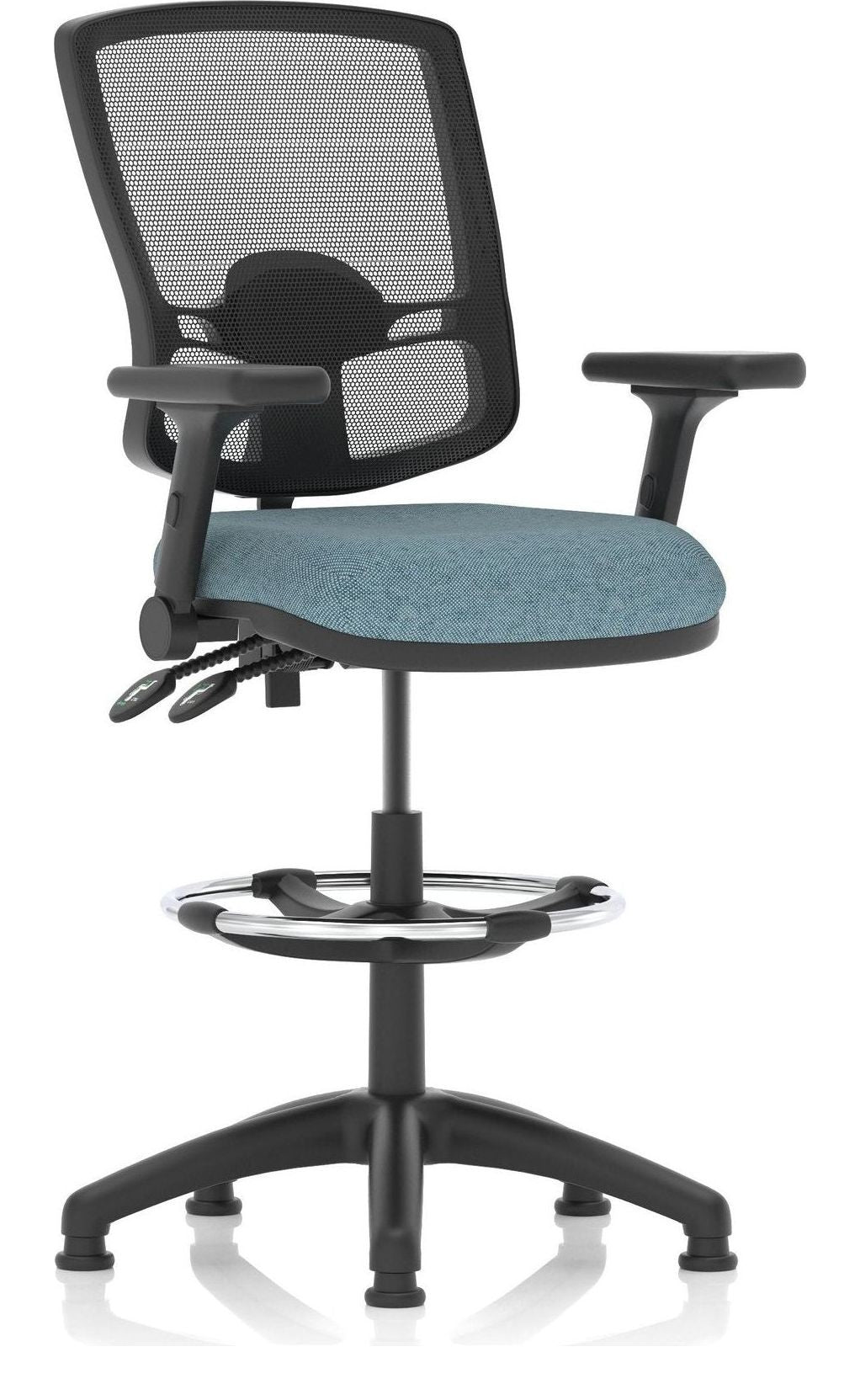Eclipse Plus II Bespoke Deluxe Mesh Back Task Operator Chair, rivet quench, height adjustable folding arms, with draughtsman kit