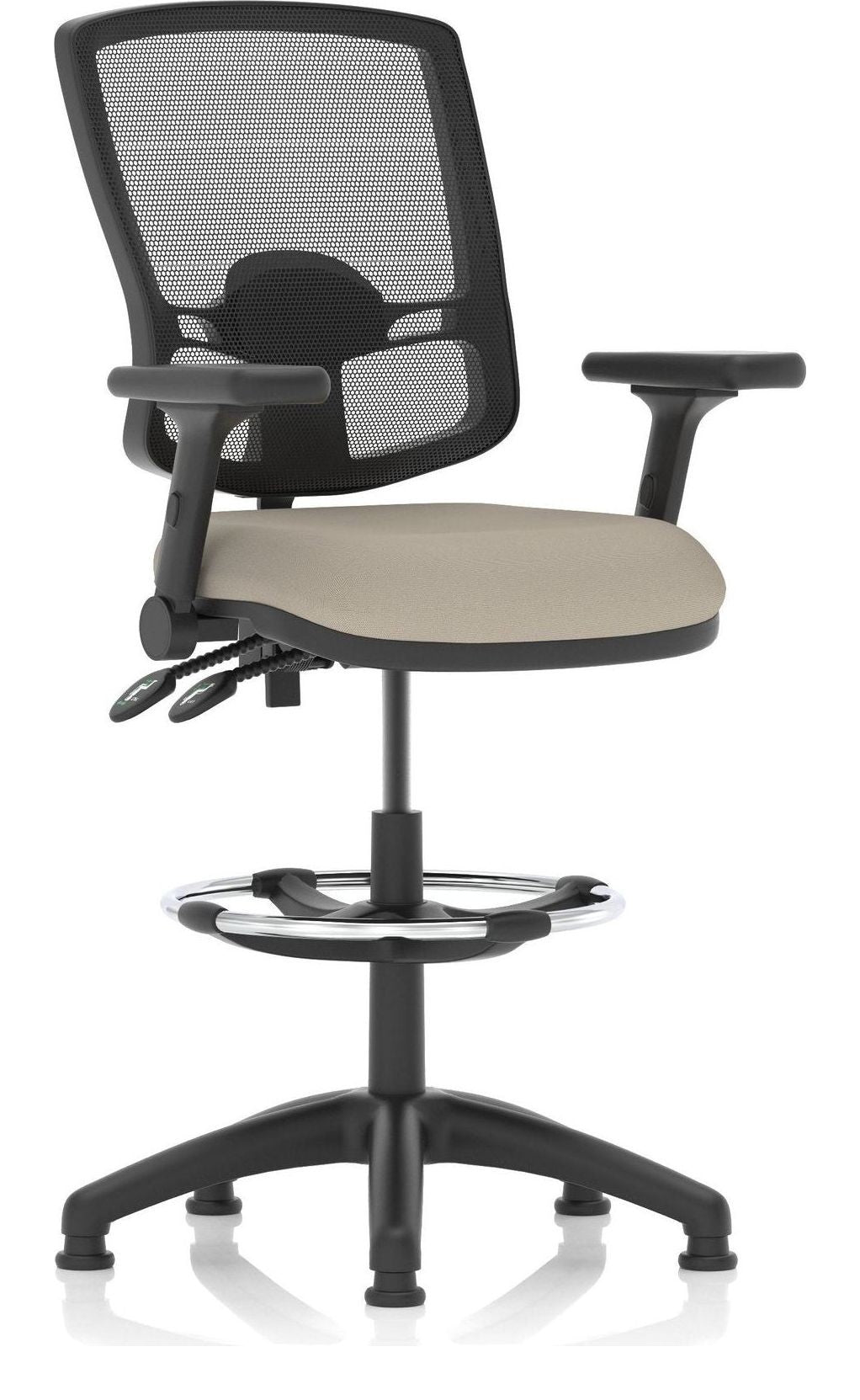 Eclipse Plus II Bespoke Deluxe Mesh Back Task Operator Chair, quest salt, height adjustable folding arms, with draughtsman kit