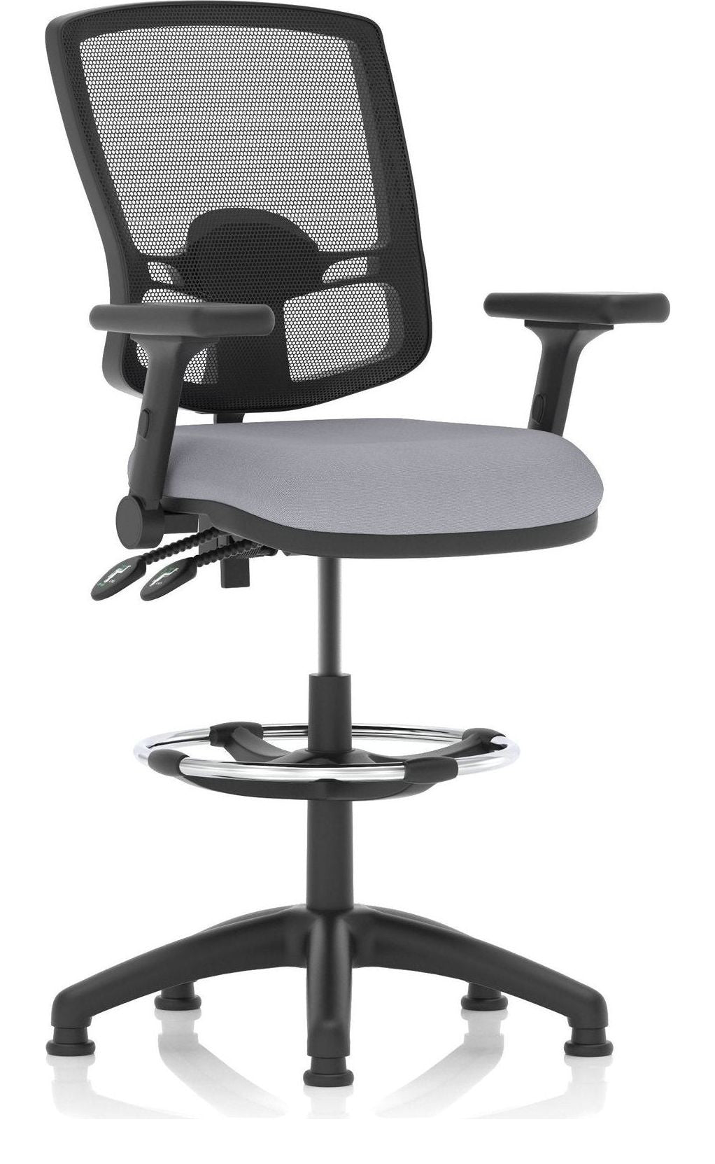 Eclipse Plus II Bespoke Deluxe Mesh Back Task Operator Chair, quest shell, height adjustable folding arms, with draughtsman kit