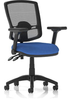 Eclipse Plus II Deluxe Mesh Back Task Operator Chair, blue fabric, no draughtsman kit, height adjustable folding arms