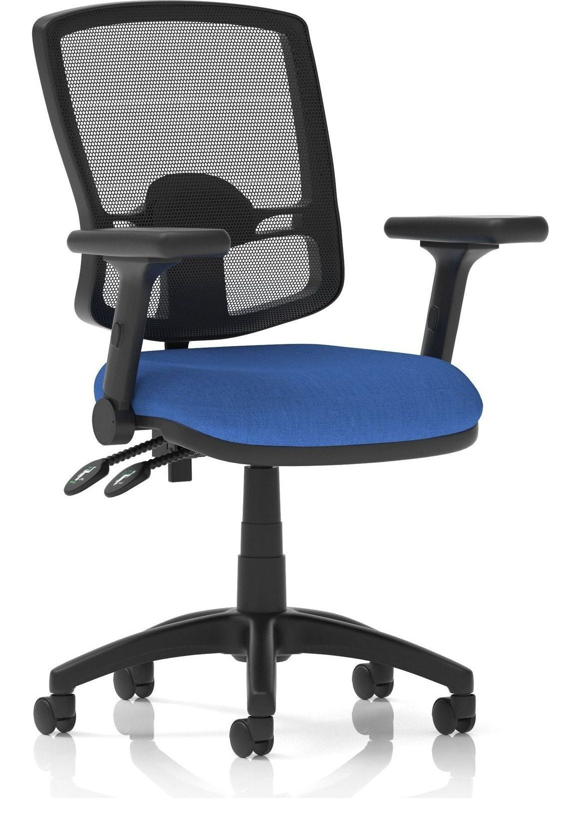 Eclipse Plus II Deluxe Mesh Back Task Operator Chair, blue fabric, no draughtsman kit, height adjustable folding arms