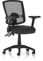 Eclipse Plus II Deluxe Mesh Back Task Operator Chair, black leather, no draughtsman kit, height adjustable folding arms