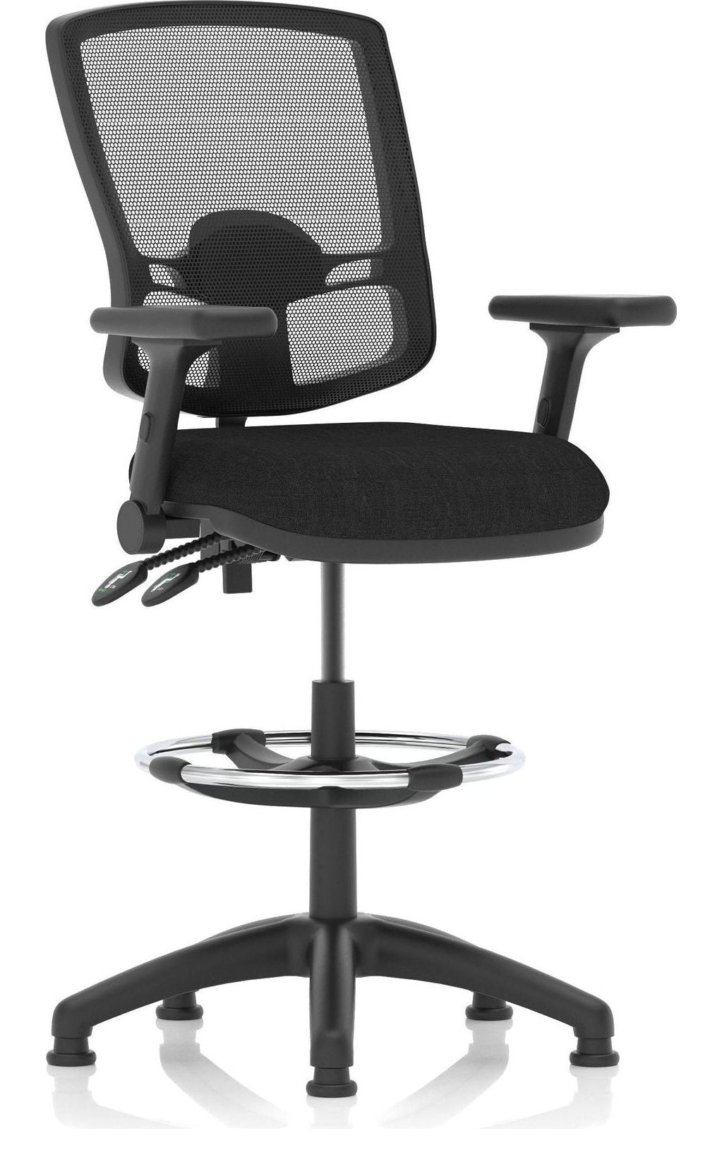 Eclipse Plus II Deluxe Mesh Back Task Operator Chair, black fabric, with draughtsman kit, height adjustable folding arms