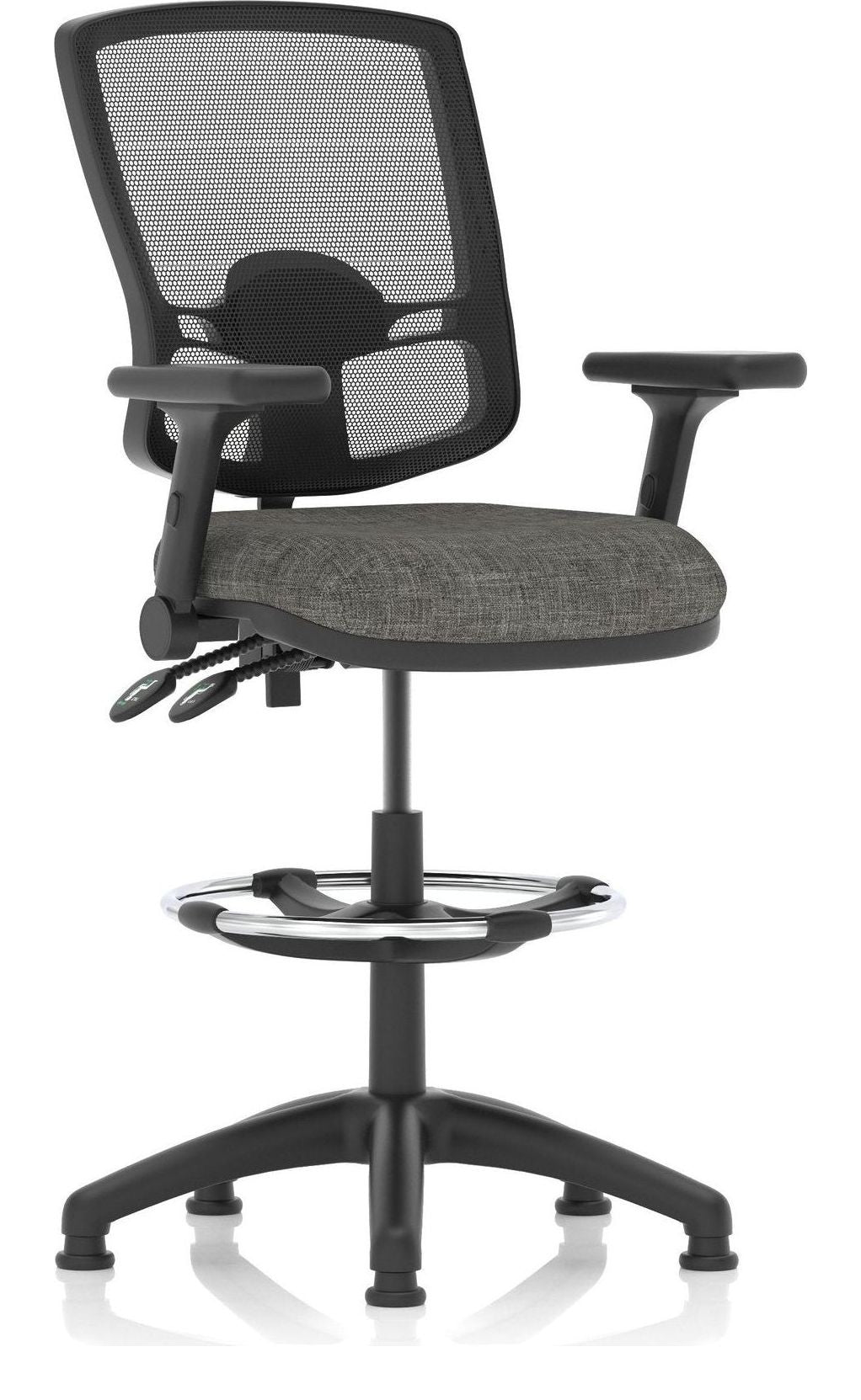 Eclipse Plus II Deluxe Mesh Back Task Operator Chair, charcoal fabric, with draughtsman kit, height adjustable folding arms