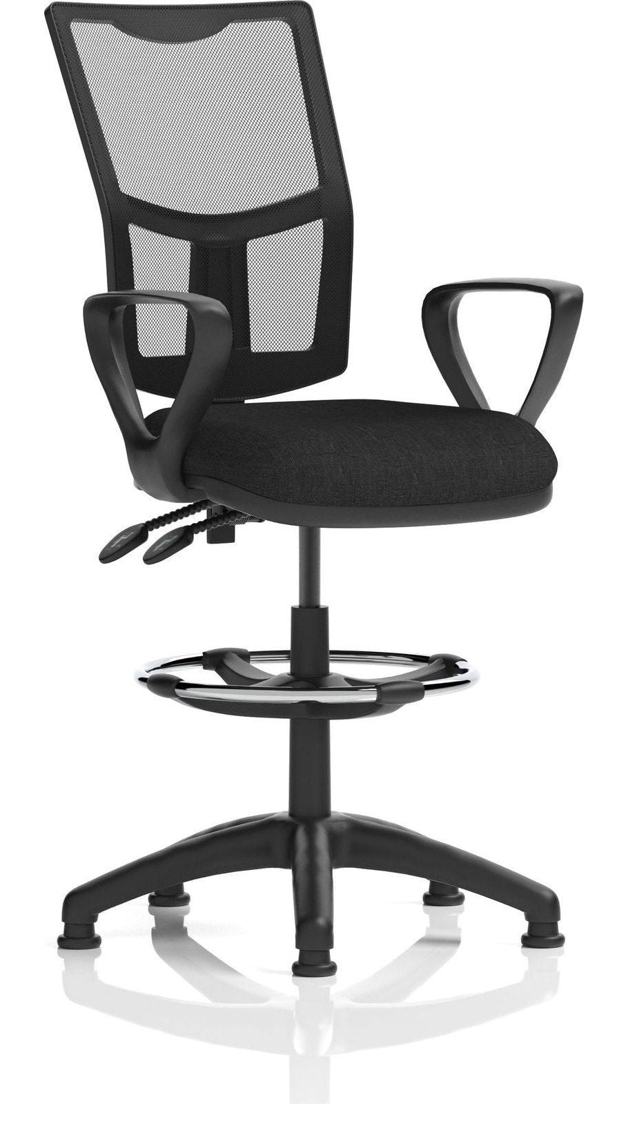 Eclipse Plus II Medium Mesh Back Task Operator Chair, black fabric, with draughtsman kit, loop arms