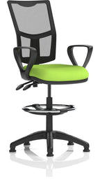 Eclipse Plus II Bespoke Medium Mesh Back Task Operator Chair, green, loop arms, with draughtsman kit