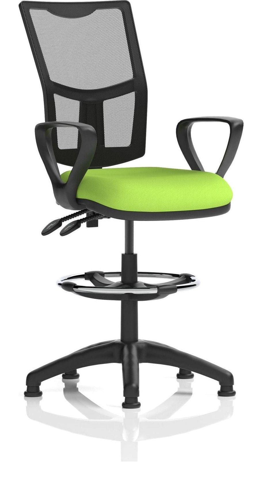 Eclipse Plus II Bespoke Medium Mesh Back Task Operator Chair, green, loop arms, with draughtsman kit