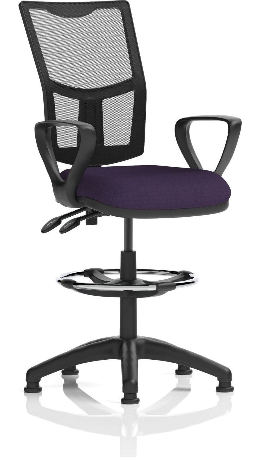 Eclipse Plus II Bespoke Medium Mesh Back Task Operator Chair, purple, loop arms, with draughtsman kit
