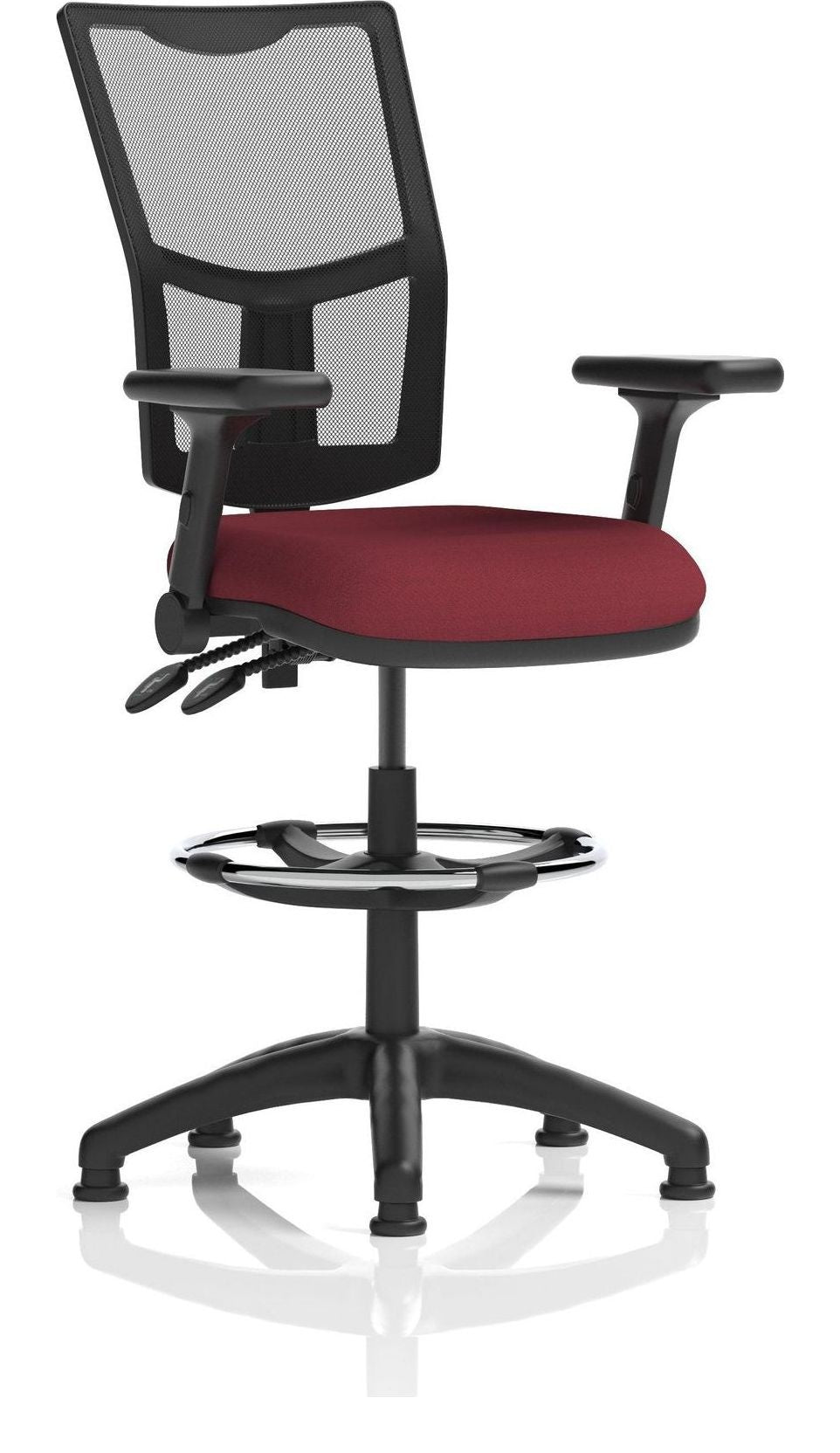 Eclipse Plus II Bespoke Medium Mesh Back Task Operator Chair, chilli, height adjustable folding arms, with draughtsman kit