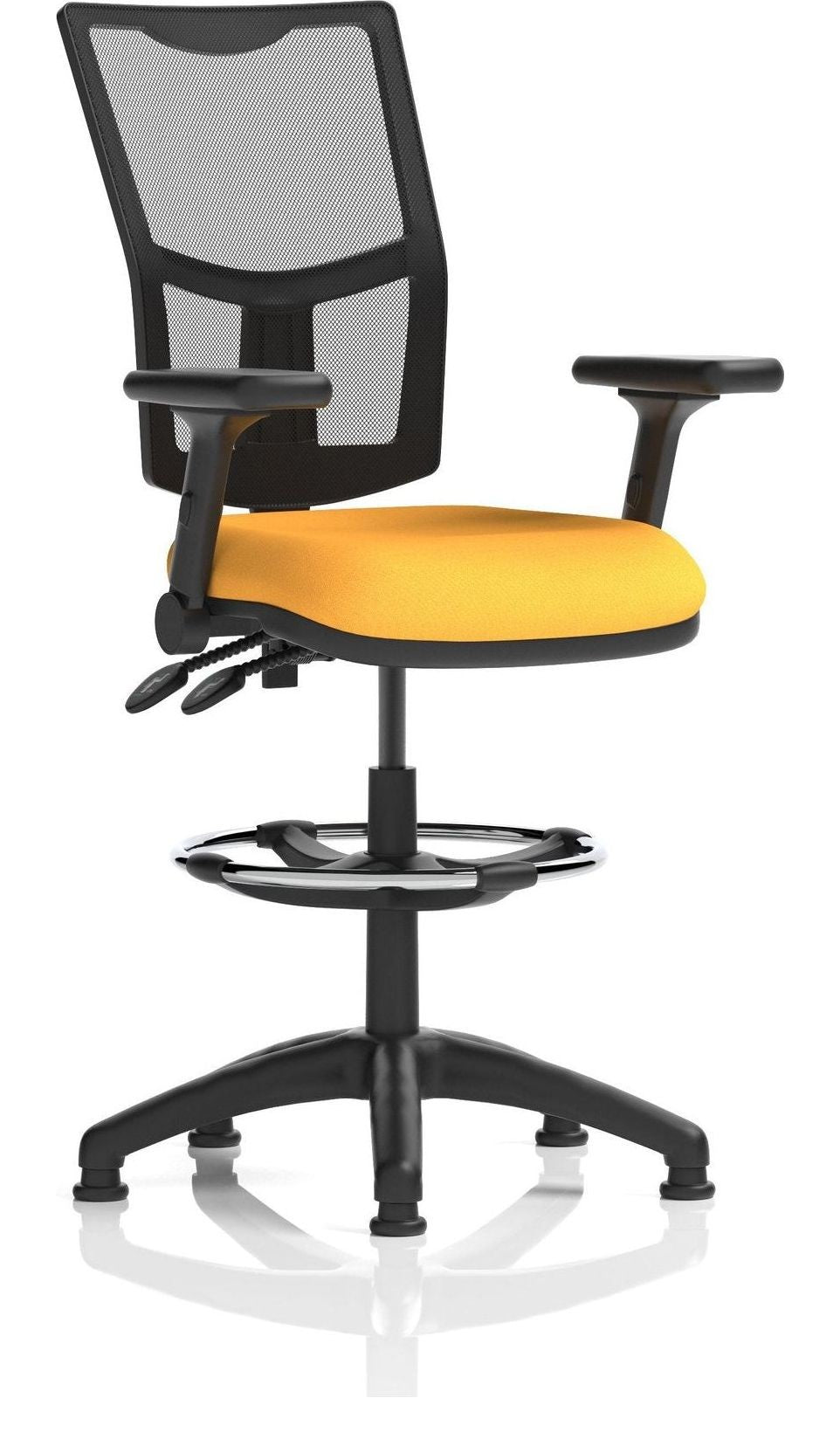 Eclipse Plus II Bespoke Medium Mesh Back Task Operator Chair, yellow, height adjustable folding arms, with draughtsman kit
