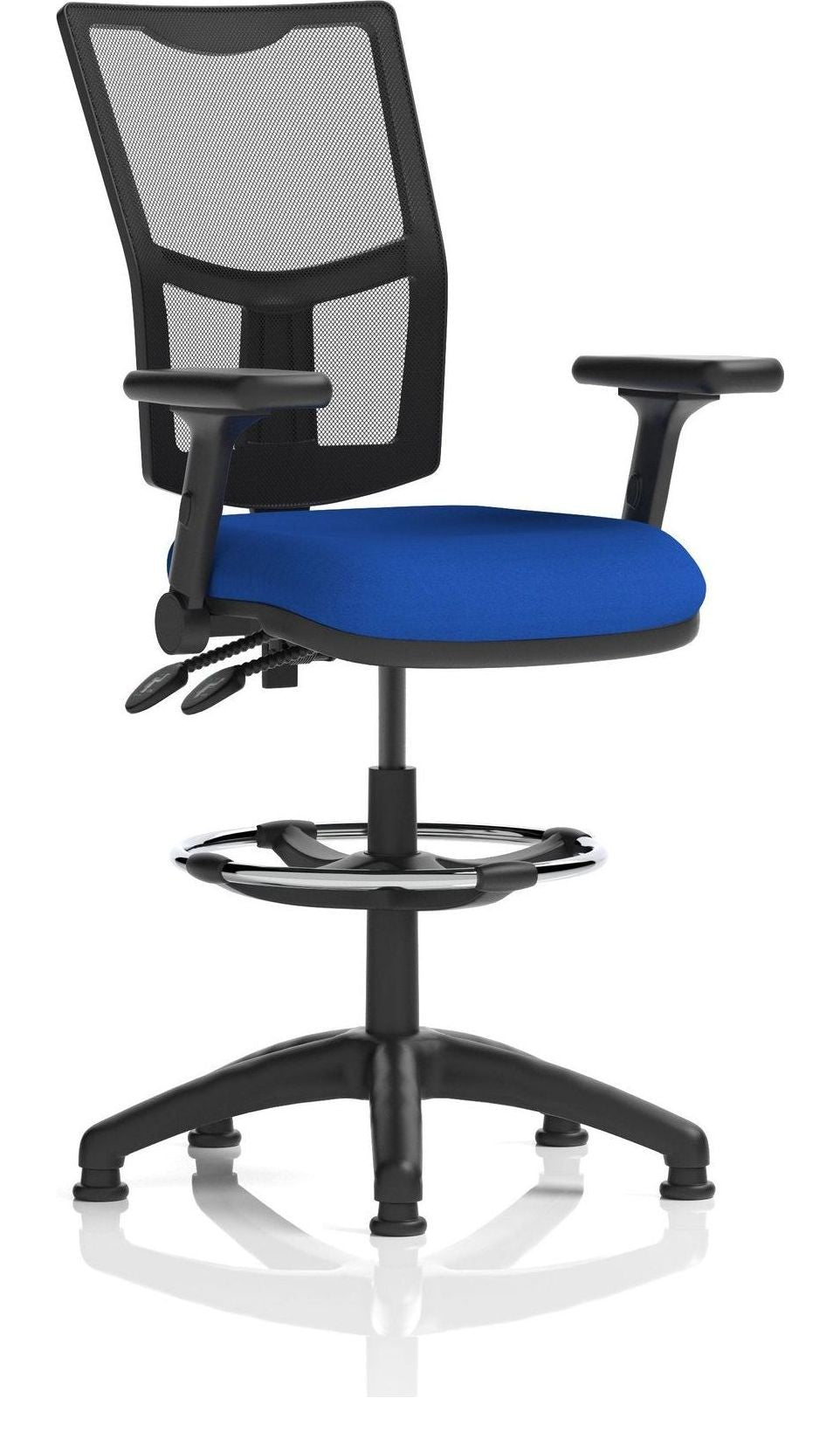 Eclipse Plus II Bespoke Medium Mesh Back Task Operator Chair, blue, height adjustable folding arms, with draughtsman kit